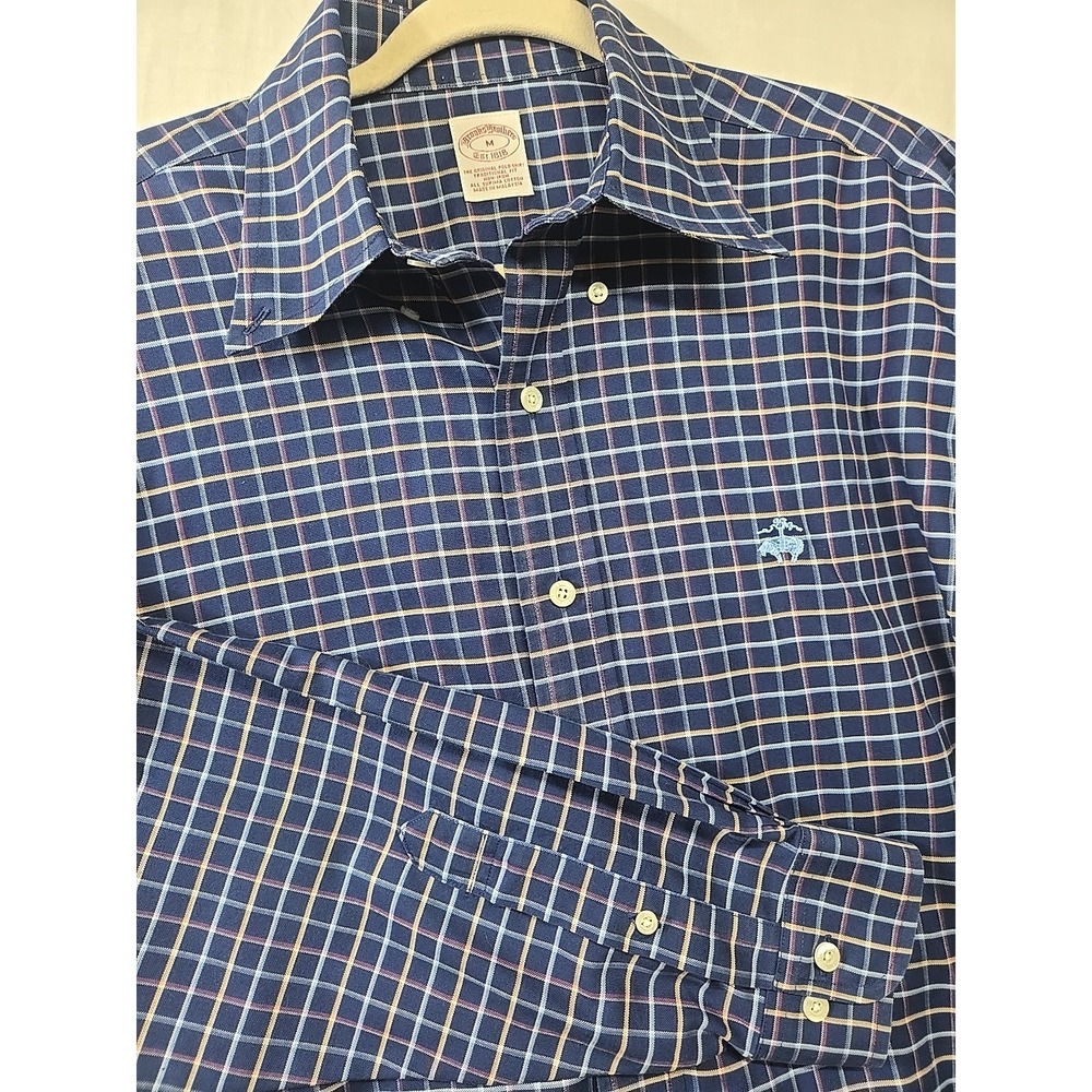 Brooks Brothers Blue Plaid Supima Cotton Button Down Men's M Traditional‎ Fit